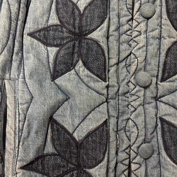 Free People Denim Jacket with Dark Floral Design - Picture 2 of 5